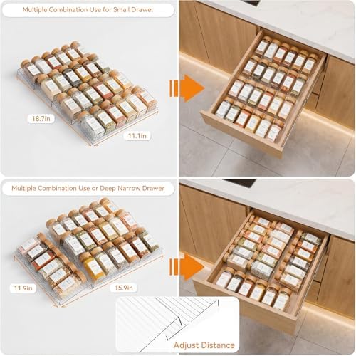 LETGO 8 Pack Adjustable Spice Rack for Drawer- Expandable From 11" to