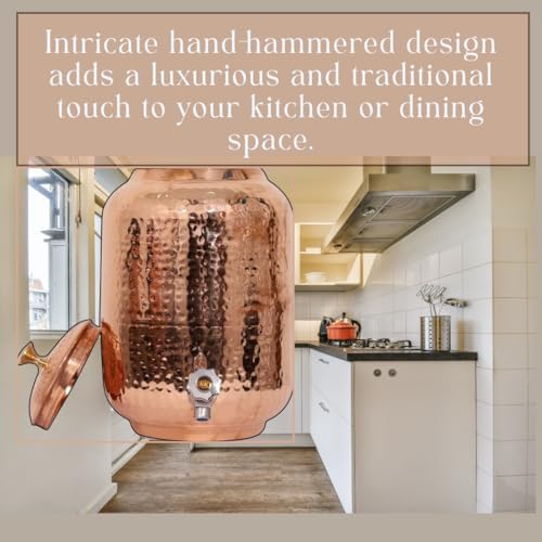 Hammered Pure Copper Water Dispenser Set – 5L Tank with 2 Glasses & 1