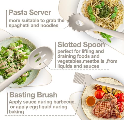 Silicone Kitchen cooking Utensils Set, AIKKIL 43 Pcs Heat Resistant Khaki - Image 7