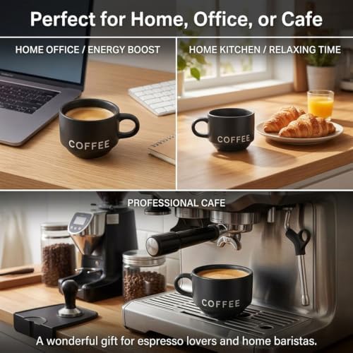 ASTRUE Matte Black Espresso Cups, 4 oz Stackable Porcelain Demitasse