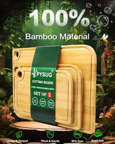 Bamboo Cutting Boards for Kitchen Set of 3 - Wood Cutting Boards with