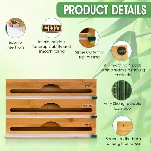 3-in-1 Bamboo Wrap Organizer with Cutters, Labels, Interior Holders
