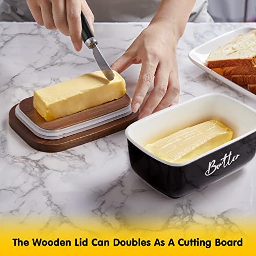 ALELION Black Butter Dish with Lid and Knife for Countertop - Airtight