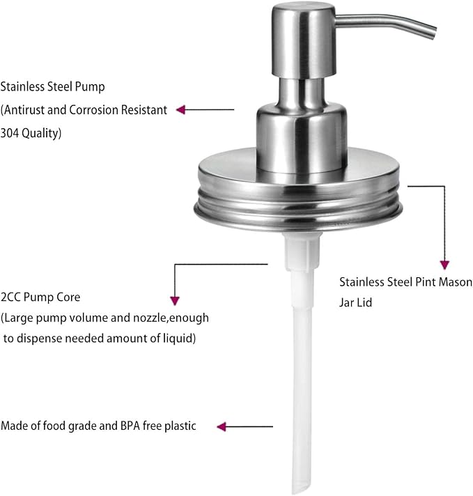 Amolliar Mason Jar Liquid Soap Dispenser Lid, Rustproof Stainless Steel - Image 4
