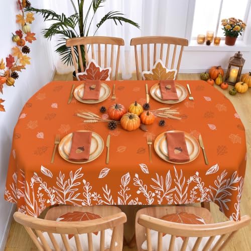 Orange Fall Tablecloth Oval 52x70 Inch, Stain Resistant Washable