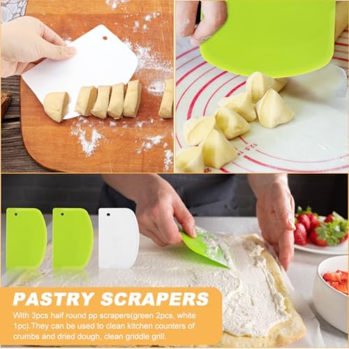 Bench Scraper Set 5pcs, Stainless Steel Dough Cutter w/Scale+Bowl