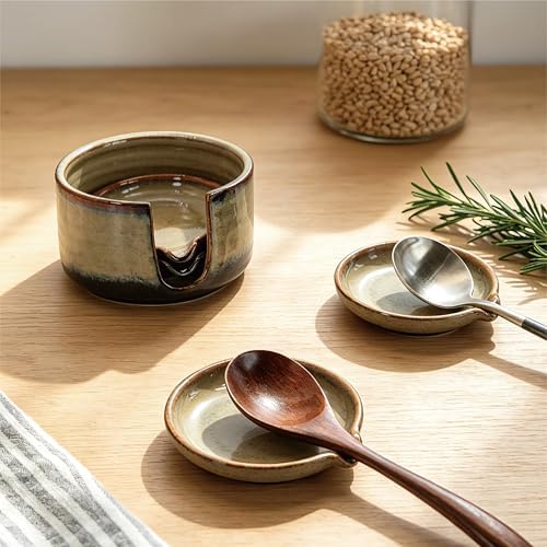 Set of 4 Ceramic Spoon Rests with Holder, Elegant Design for Kitchen