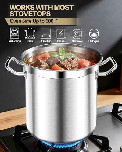 STOCKPOT 20 Quart Soup Pot with Lid – Stainless Steel Stock Pot, Heavy