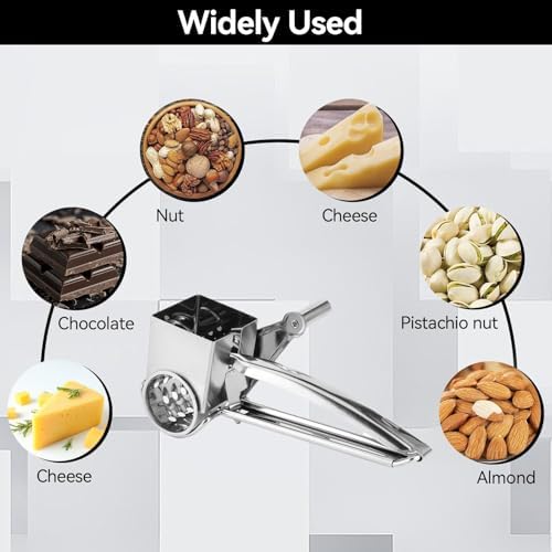 Rotary Cheese Grater, Stainless Steel, 3 Drum Blades