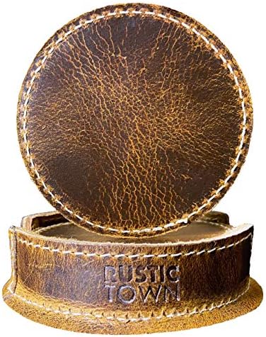 Rustic Town Leather Coasters for Drinks - Cup Coasters Coffee Table