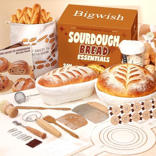 Sourdough Starter Kit with Banneton Basket, Jar and Tools