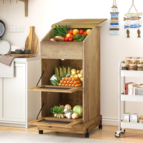 Rolling Potato Storage Cabinet, Brown Kitchen Vegetable Food Storage