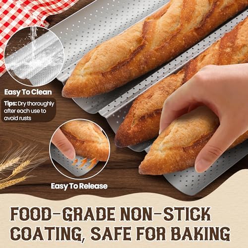 Pavsrmy Baguette Bread Pan, Premium Nonstick Perforated Baguette Pan