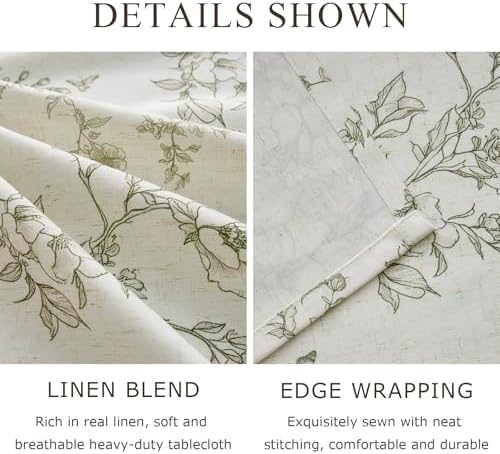 Green Floral Tablecloth Vintage French Rustic Linen Tablecloth