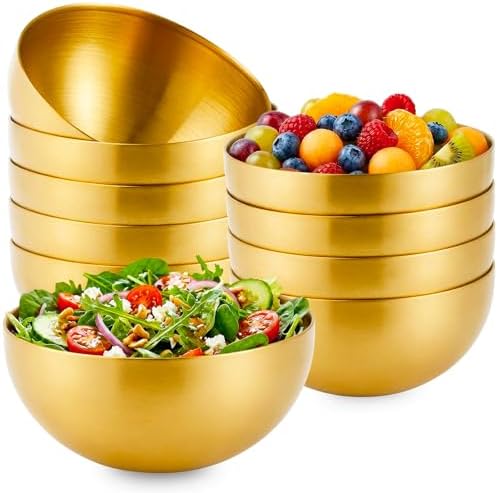 10 Pcs Gold Bowls, 4.7 Inch Stainless Steel Mixing Serving Bowls