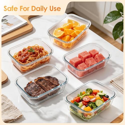 5-Pack 22 oz Glass Storage Containers with Lids, Grey