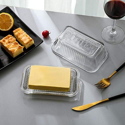 Glass Butter Dish with Lid from 1500 C Tabletop Farm-house Heavy Thick