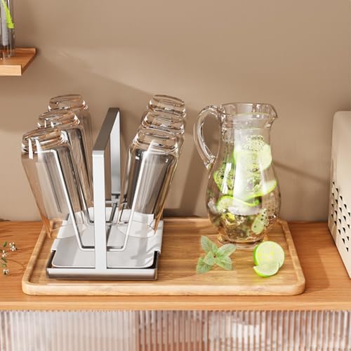 Cup Drying Rack with 6 Hooks, Stainless Steel Cup Holder, Vertical