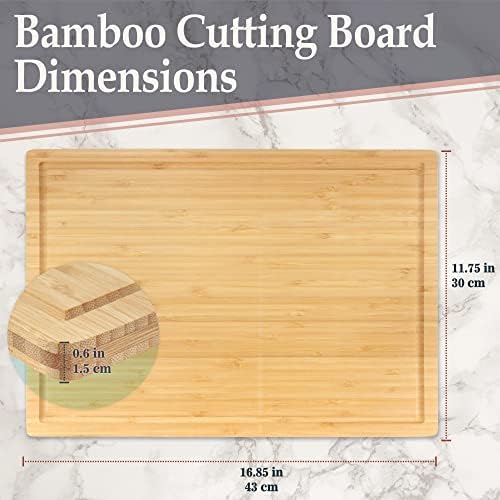 BambooMN Brown Large Natural Bamboo Cutting Board with Juice Groove