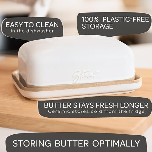 STEINZEIT Butter Dish with Lid (4.9 in x 6.9 in) - Ceramic Butter Dish
