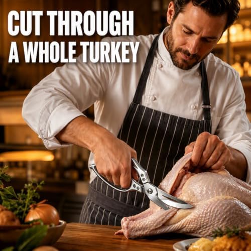 Heavy Duty Poultry Shears, Spring-Loaded Kitchen Scissors with Safety