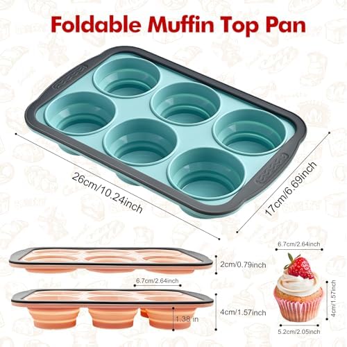RAYBIN 2 Pack Silicone Muffin Pans for Baking, 6 Cup Nonstick Cupcake