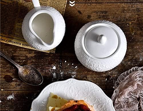 White Ceramic Creamer Pitcher with Sugar Bowl Set, Coffee Serving Set