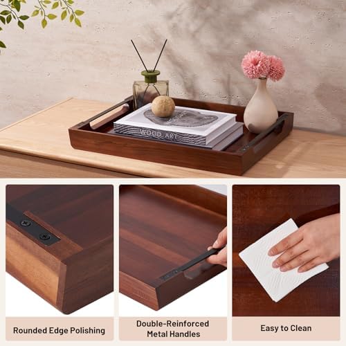 Acacia Wood Tray - 17X13 Large Ottoman Decorative Wooden Trays with