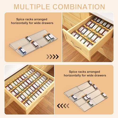 24 Spice Jars with Spice Drawer Organizer, 355 Spice Labels, 2 Pack