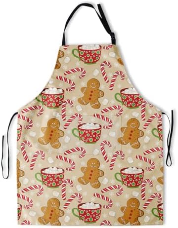 Gingerbread Kitchen Apron Water-Resistant Adjustable Cute Xmas Women