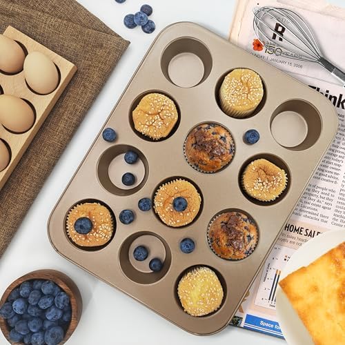 Satax Muffin Pan for Baking, Nonstick Cupcake Tin 12 Cup,sets of