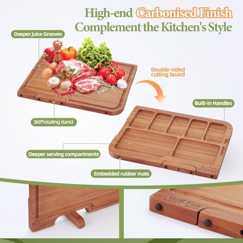 Golffox Wood Cutting Board Set, Bamboo Chopping & Charcuterie for