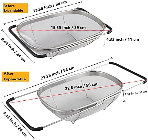 Over The Sink Stainless Steel Oval Colander with Expandable Rubber