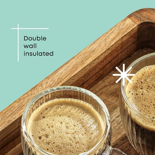 JoyJolt Fluted Glass Espresso Cups, 5.4oz Espresso Cup - Set of 2
