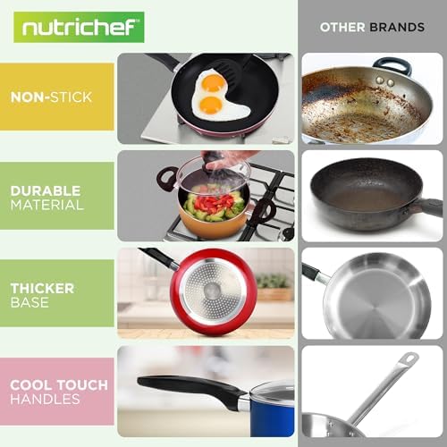 NutriChef 15-Piece Non Stick Kitchen Cookware Set PFOA/PFOS-Free