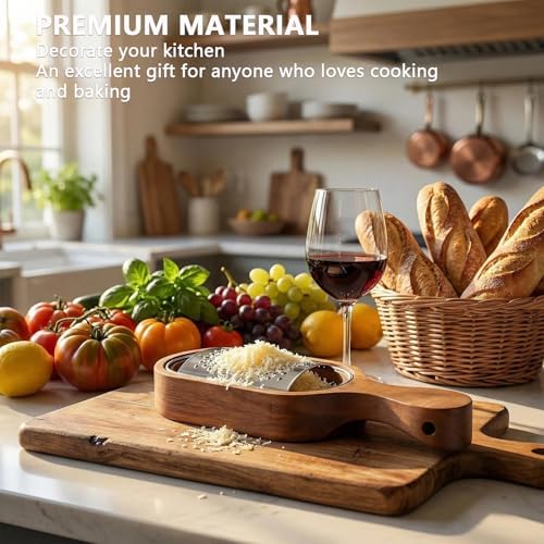 Handheld Cheese Grater with Wooden Container, Stainless Steel Grater