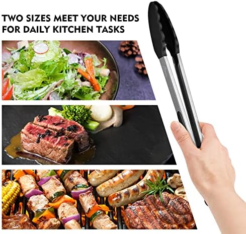 HOTEC Stainless Steel Kitchen Tongs with Silicone Tips, Set of 2-9"