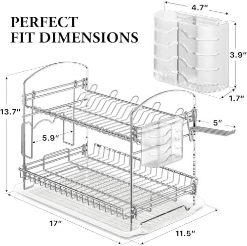 Simple Houseware 2-Tier Stainless Steel Dish Rack, Chrome