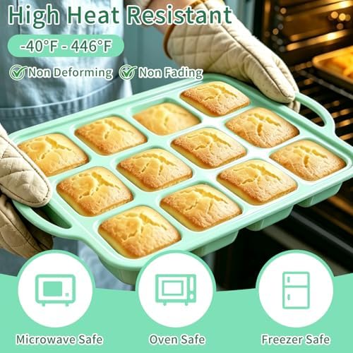 2Pcs Silicone Brownie Pan with Dividers, 24 Cup Square Cupcake Pans