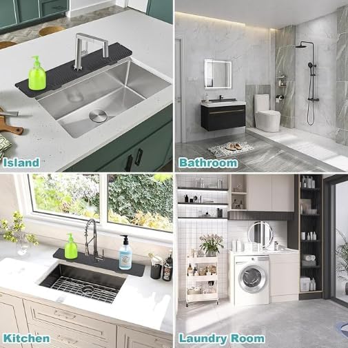 33 Inch Silicone Splash Guard Mat for Faucet, Narrow Edge Water