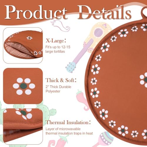 Honeydak 2 Pcs 12 Inch Tortilla Warmer Pouch,Clay Color