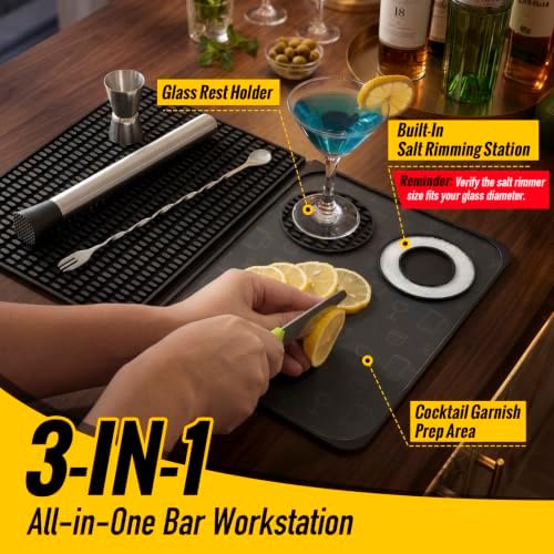 Bar Mat for Home Bar Countertop, 18 × 12 inches Folding Cocktail Drink