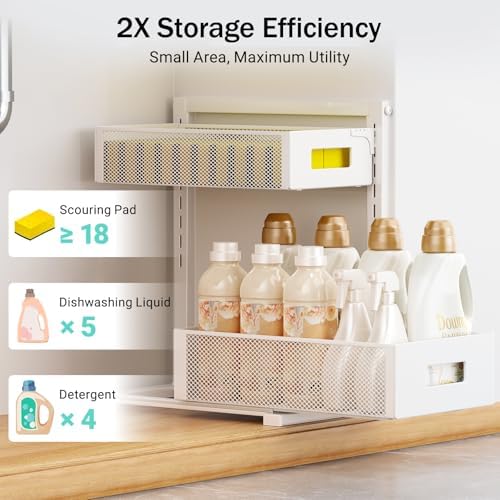 Petiza Under Sink Organizer Adjustable Height 2 Tier Bathroom