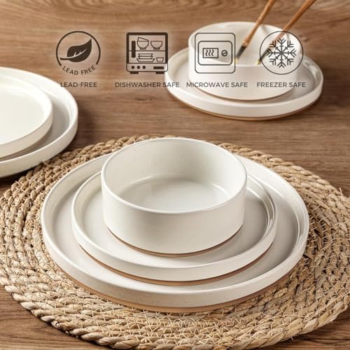 AmorArc Stoneware Dinnerware Sets for 8,24 Pcs Plates and Bowls Set