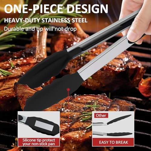 9 Pieces Silicone Tongs, 7, 9, 12 Inches