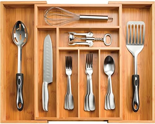 Bamboo Expandable Silverware Organizer, 8 Compartments, 17 Inch