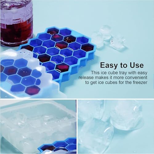 Ice Cube Trays for Freezer with Lid-3 Packs Silicone Ice Cube Tray