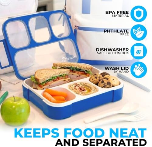kinsho Bento Lunch Box for Kids, 4 Compartments, Blue