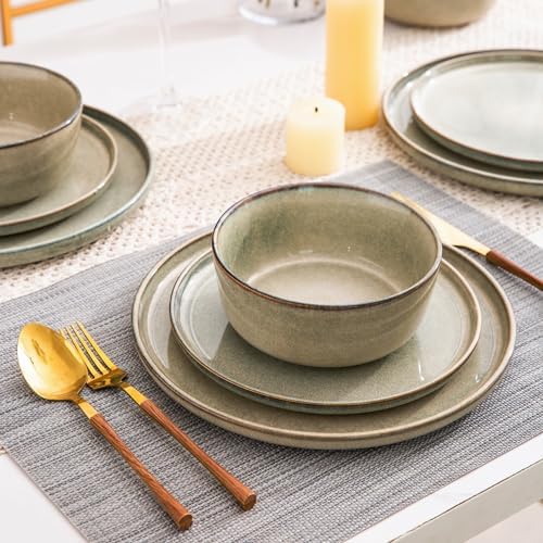 AmorArc Stoneware Dinnerware Sets for 8, 24 Piece Plates and Bowls Sets