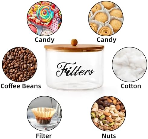 Cididu Coffee Filter Holder with Bamboo Lid, Glass Large Coffee Pod